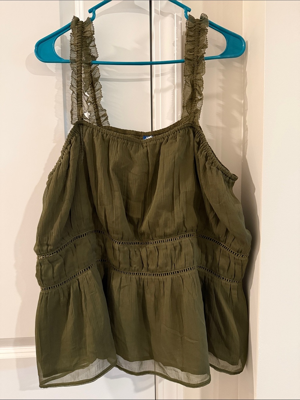Old Navy Olive Green Ruffled Strap Tank